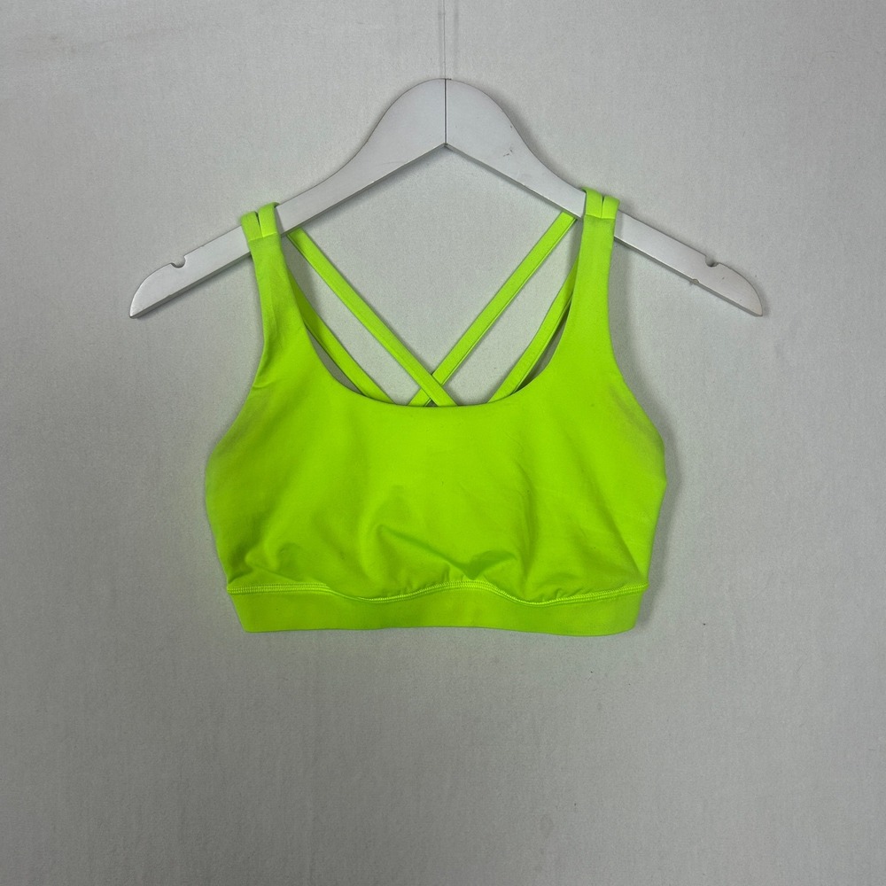 Lululemon Energy Bra Neon Yellow Strappy Back Sports Bra W2C79S Size 8